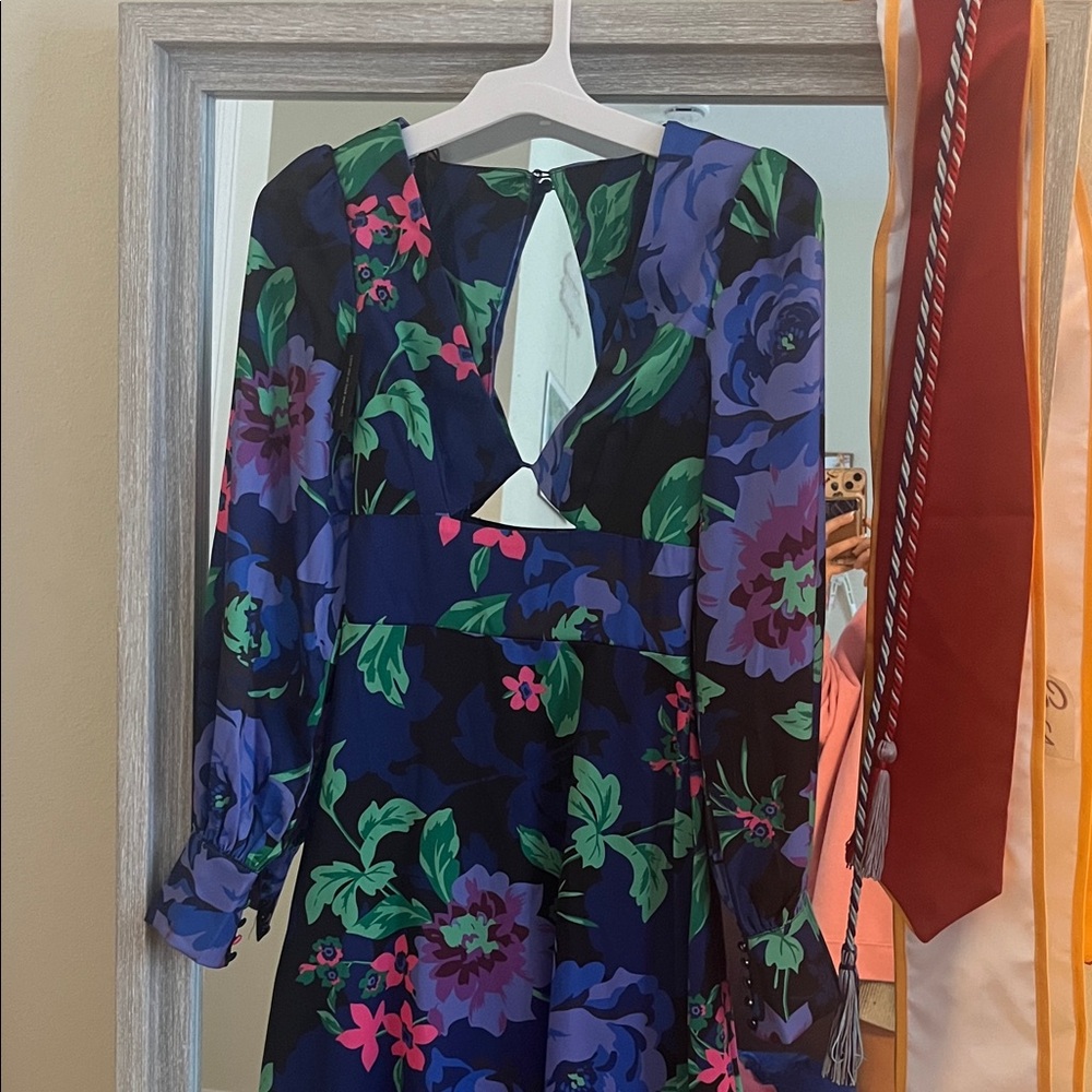 AFRM Navy Floral Mini Dress with Purple & Green Accents